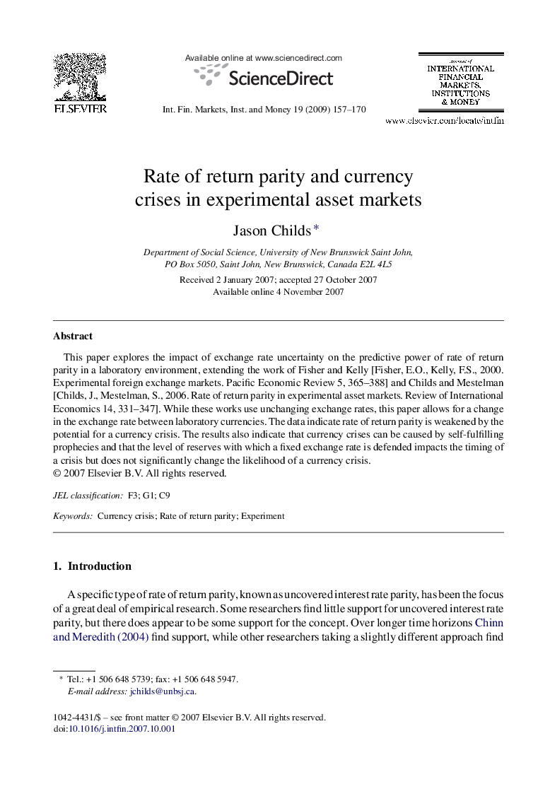 Rate of return parity and currency crises in experimental asset markets