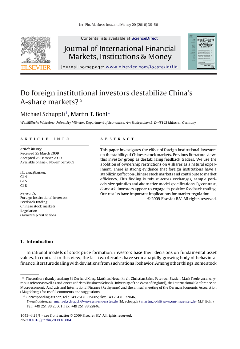 Do foreign institutional investors destabilize China's A-share markets?