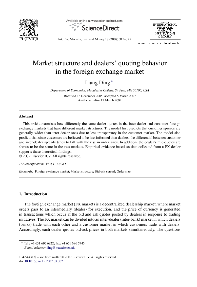 Market structure and dealers' quoting behavior in the foreign exchange market