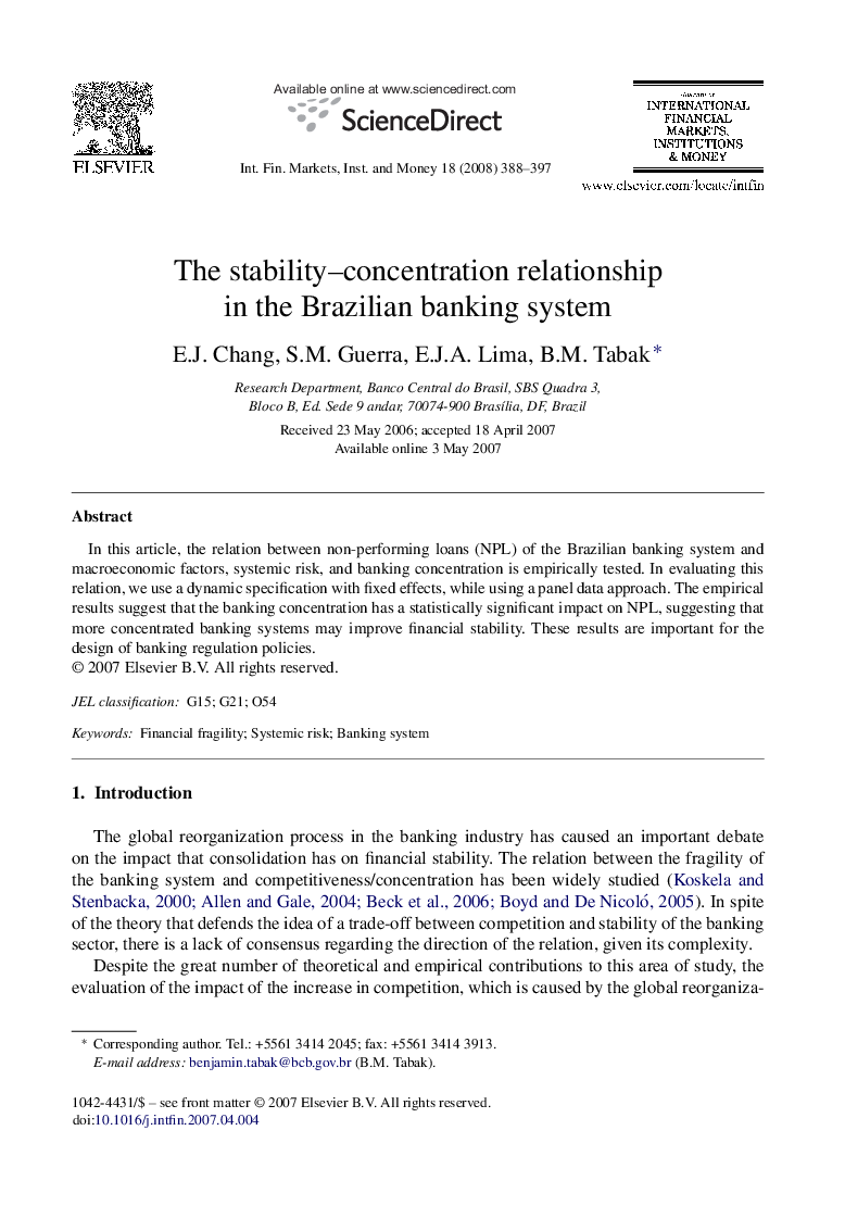 The stability-concentration relationship in the Brazilian banking system