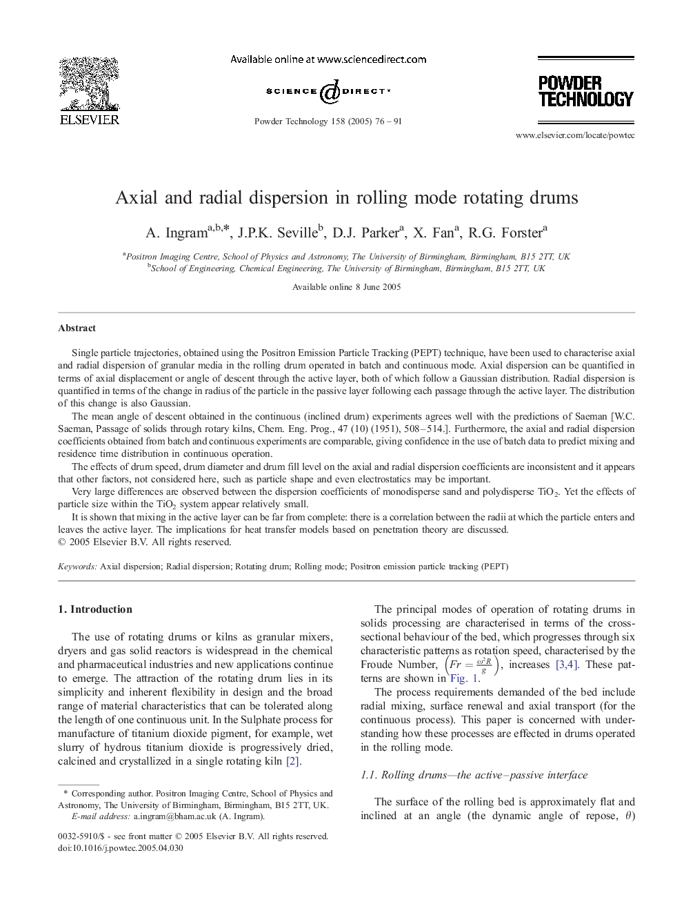 Axial and radial dispersion in rolling mode rotating drums