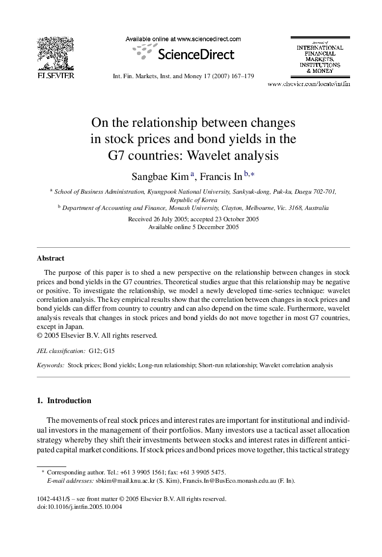 On the relationship between changes in stock prices and bond yields in the G7 countries: Wavelet analysis