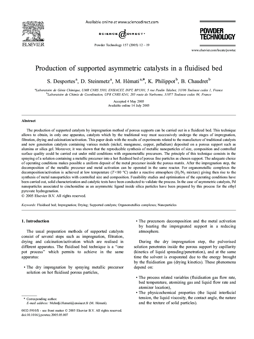 Production of supported asymmetric catalysts in a fluidised bed