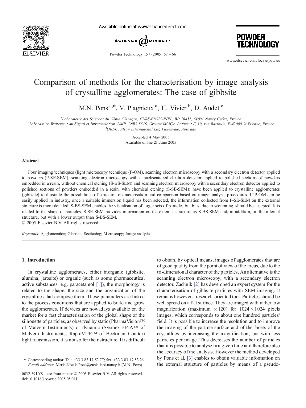 Comparison of methods for the characterisation by image analysis of crystalline agglomerates: The case of gibbsite