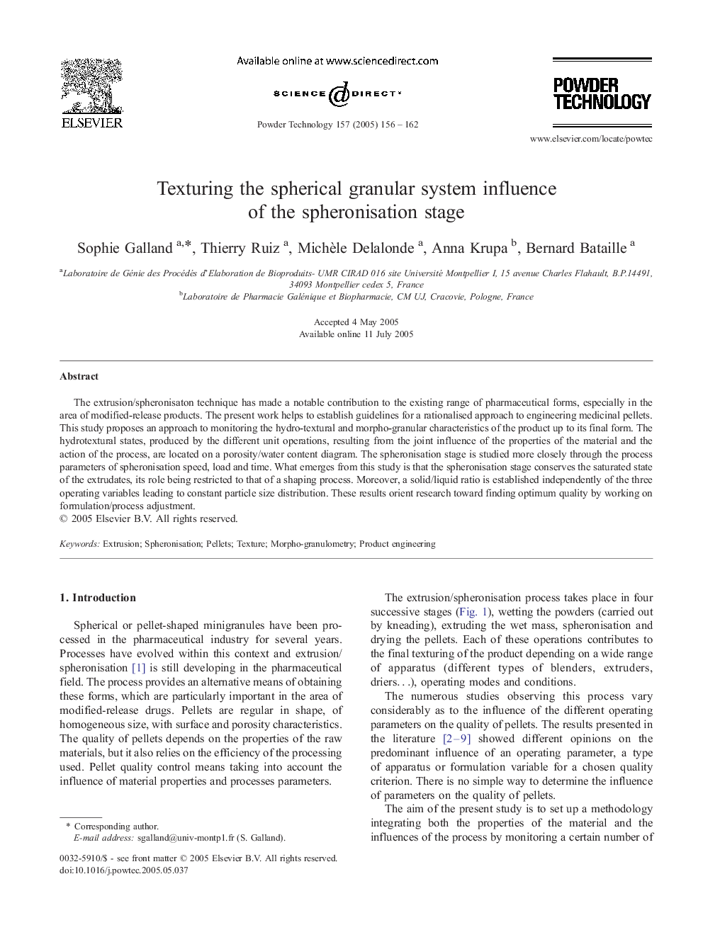 Texturing the spherical granular system influence of the spheronisation stage