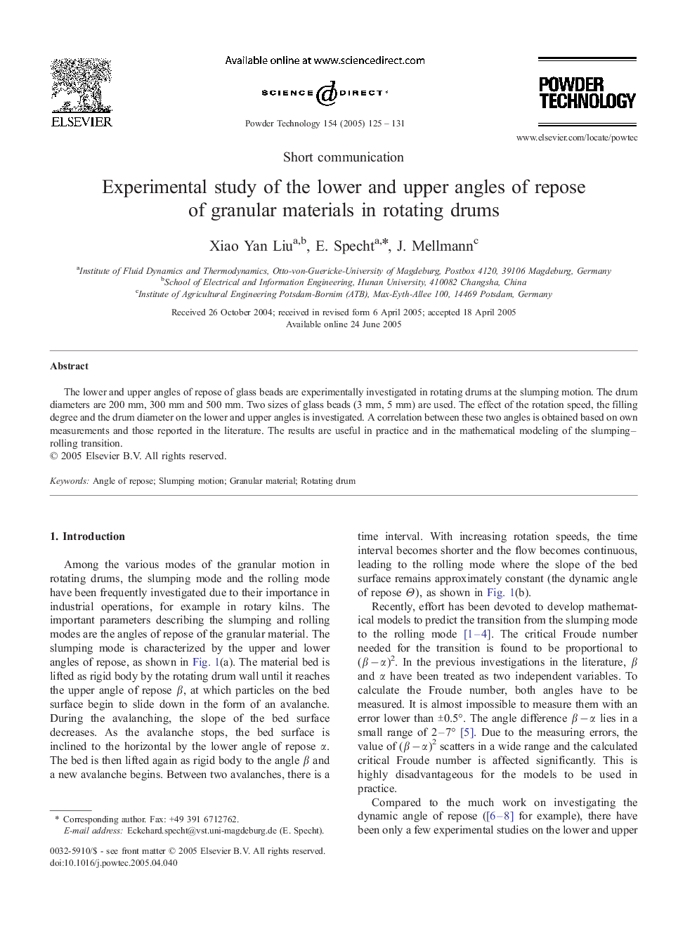 Experimental study of the lower and upper angles of repose of granular materials in rotating drums