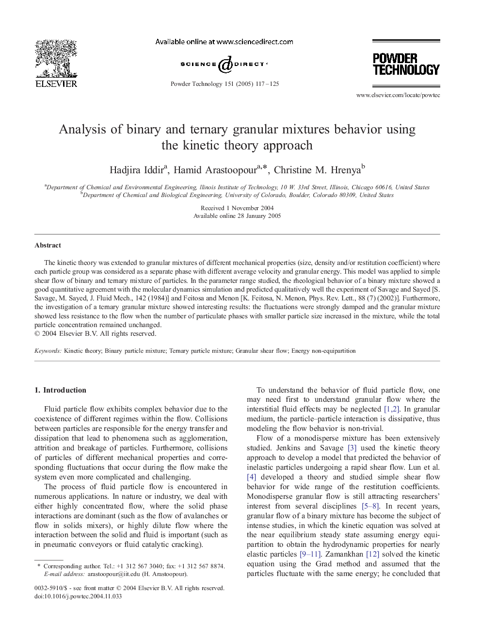 Analysis of binary and ternary granular mixtures behavior using the kinetic theory approach