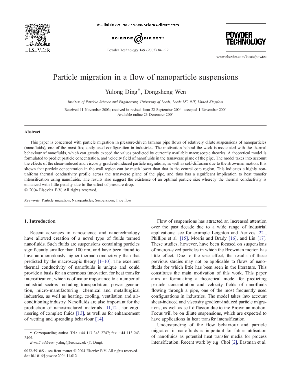 Particle migration in a flow of nanoparticle suspensions