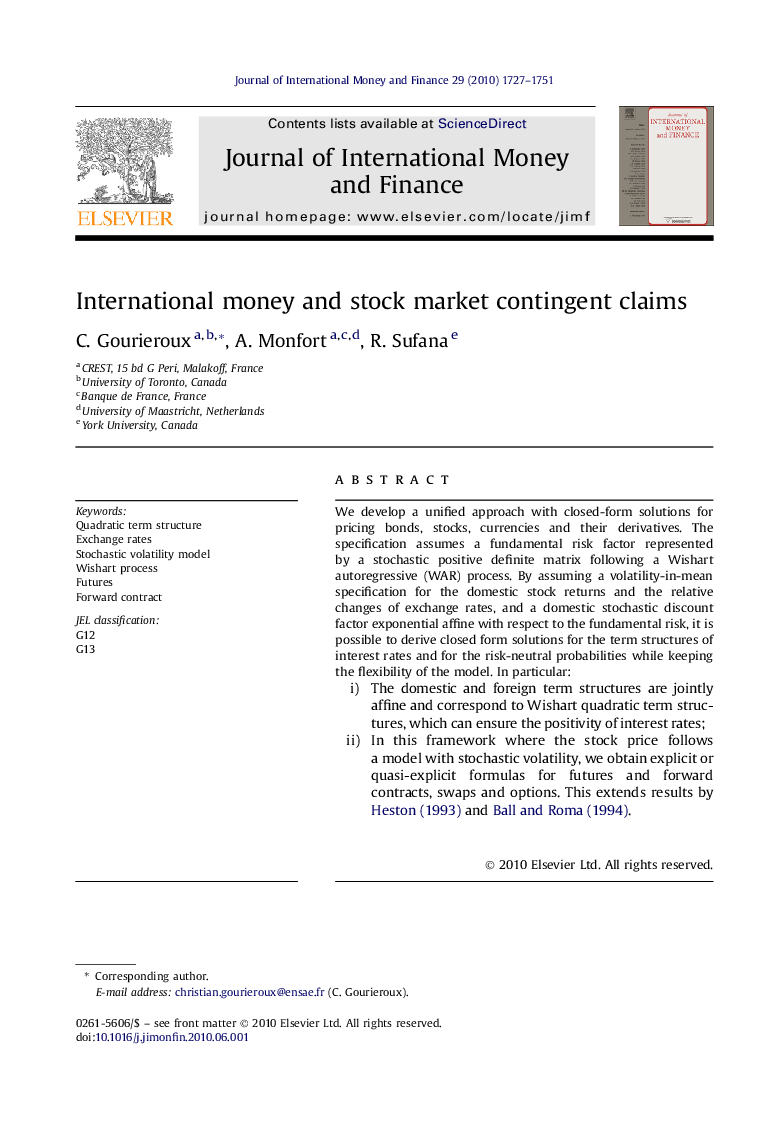 International money and stock market contingent claims