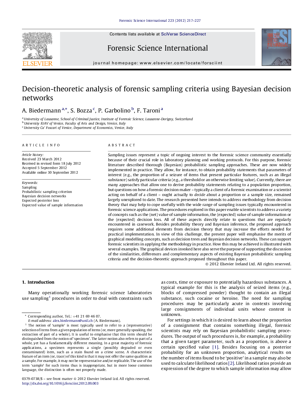 Decision-theoretic analysis of forensic sampling criteria using Bayesian decision networks