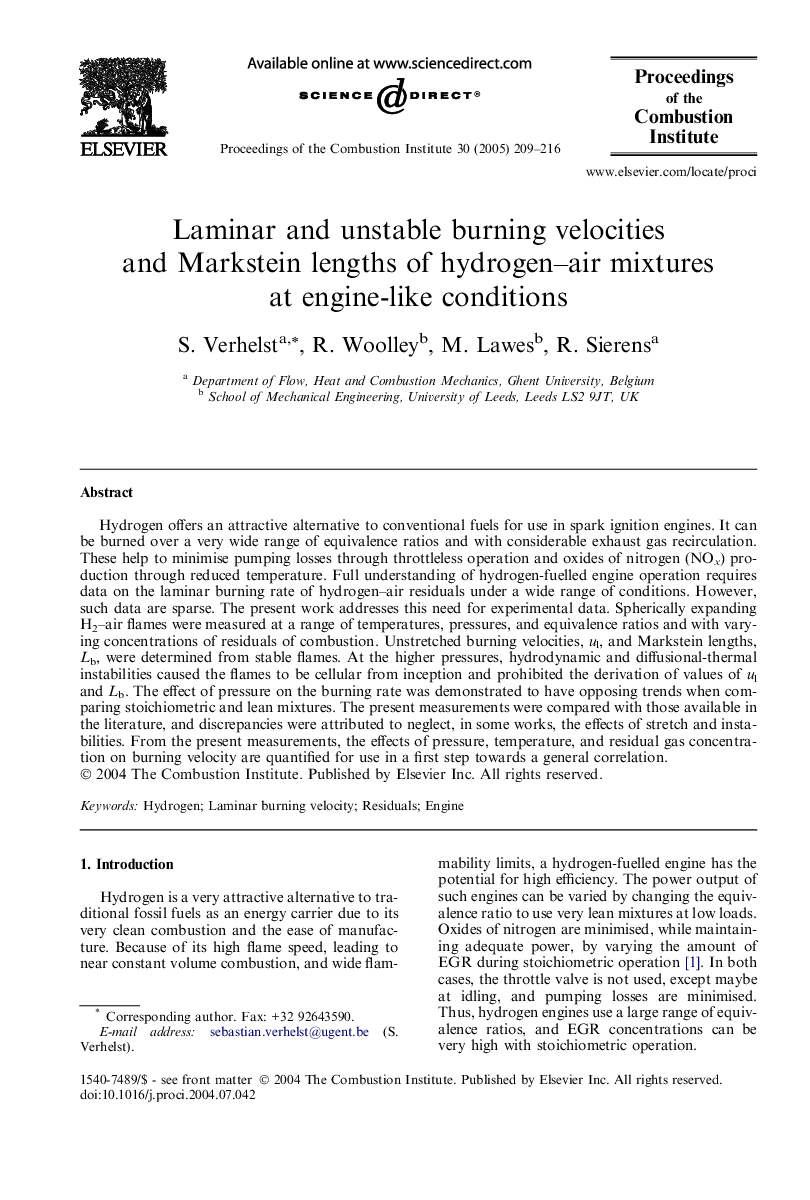 Laminar and unstable burning velocities and Markstein lengths of hydrogen-air mixtures at engine-like conditions