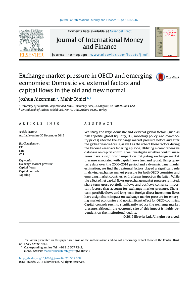 Exchange market pressure in OECD and emerging economies: Domestic vs. external factors and capital flows in the old and new normal 