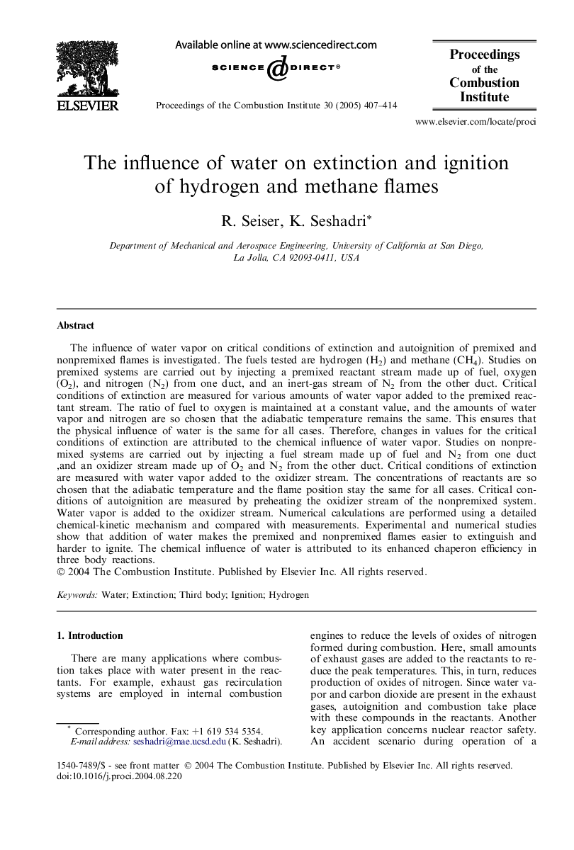 The influence of water on extinction and ignition of hydrogen and methane flames