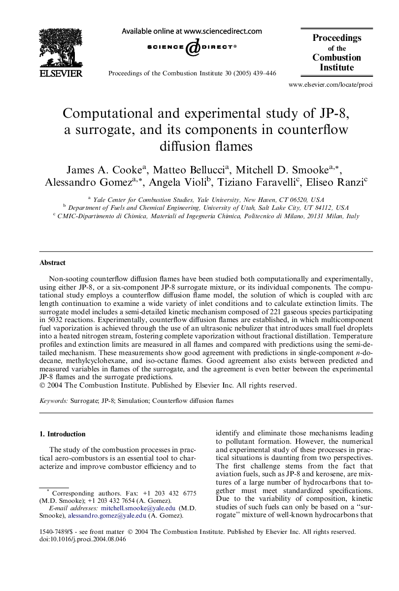 Computational and experimental study of JP-8, a surrogate, and its components in counterflow diffusion flames