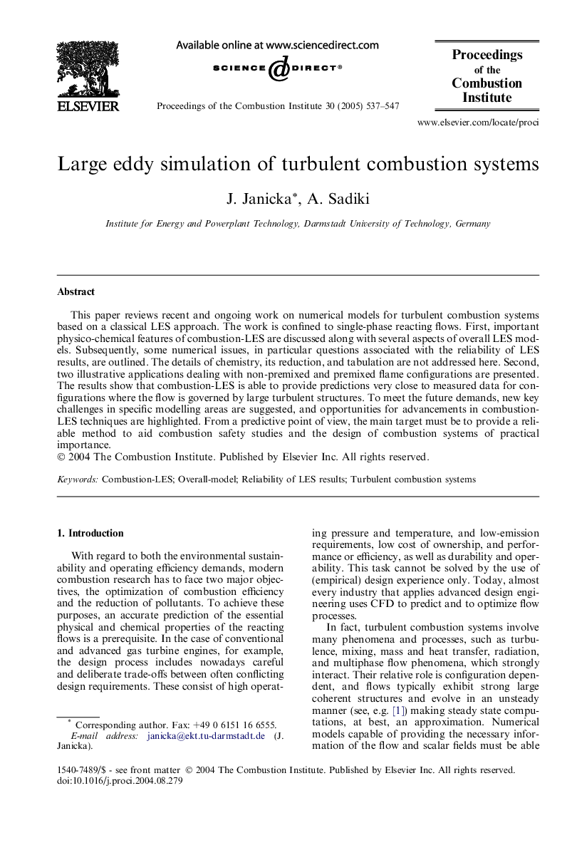 Large eddy simulation of turbulent combustion systems