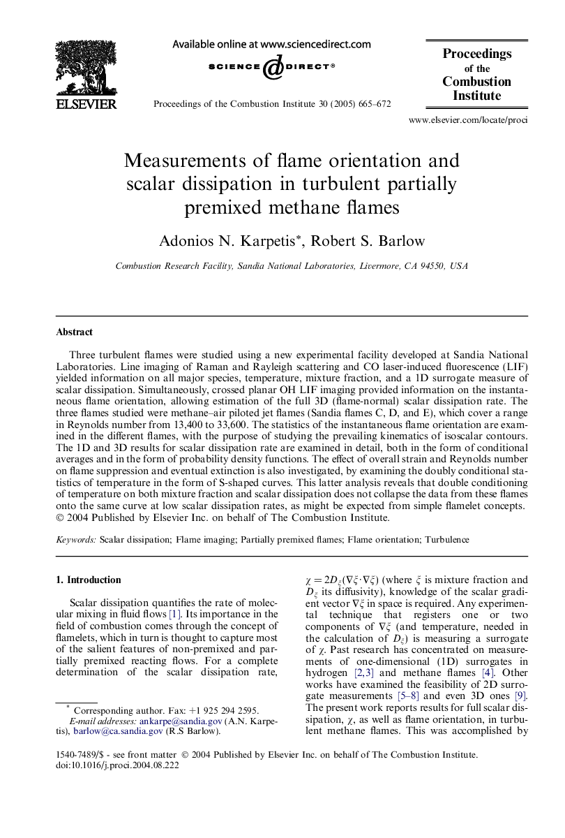 Measurements of flame orientation and scalar dissipation in turbulent partially premixed methane flames