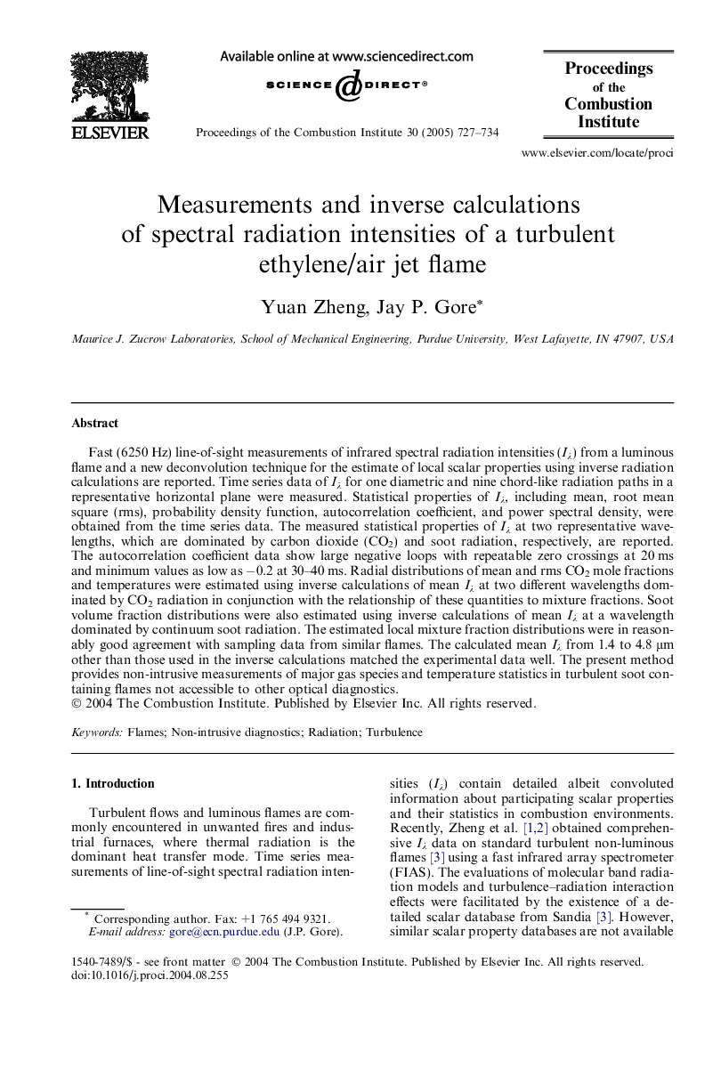 Measurements and inverse calculations of spectral radiation intensities of a turbulent ethylene/air jet flame