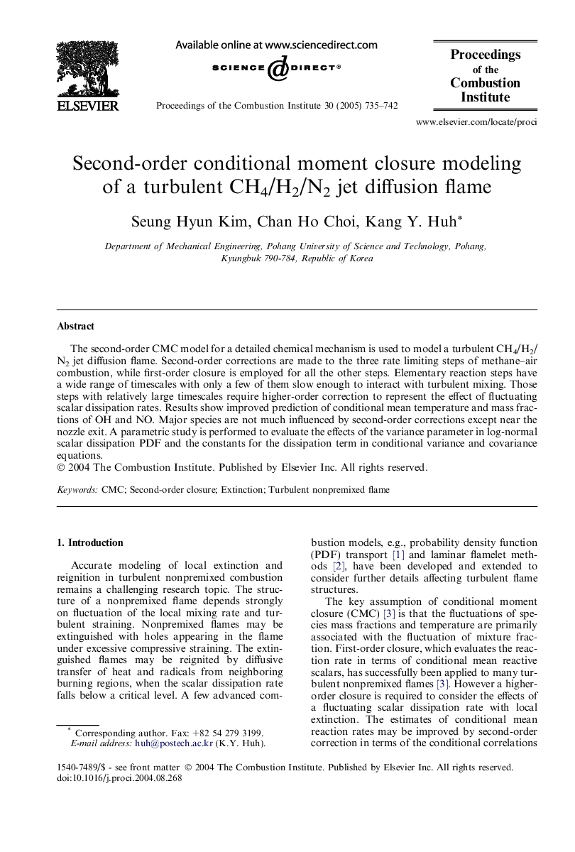 Second-order conditional moment closure modeling of a turbulent CH4/H2/N2 jet diffusion flame