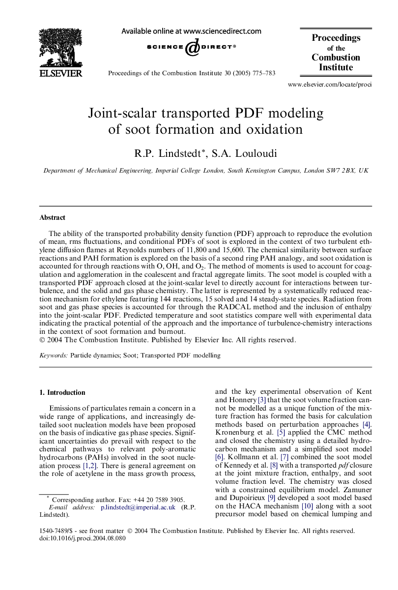 Joint-scalar transported PDF modeling of soot formation and oxidation