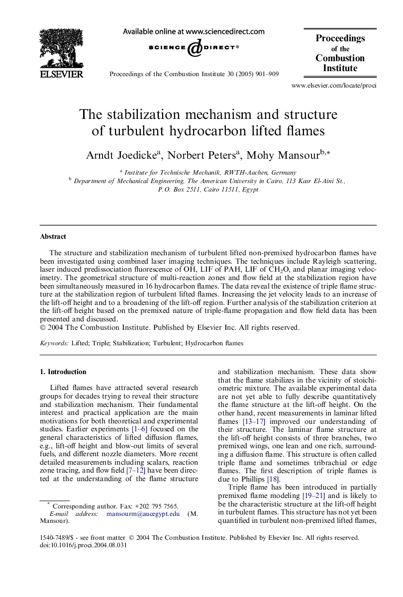 The stabilization mechanism and structure of turbulent hydrocarbon lifted flames