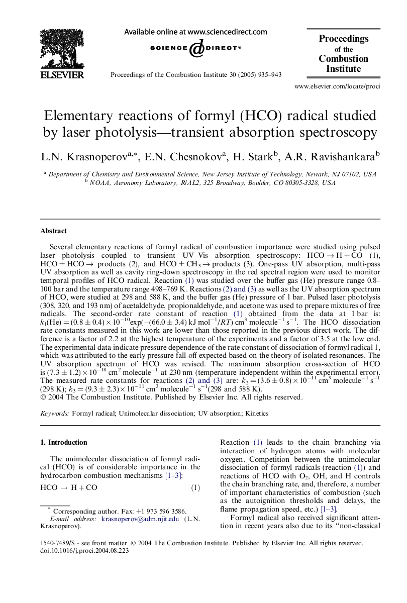 Elementary reactions of formyl (HCO) radical studied by laser photolysis-transient absorption spectroscopy