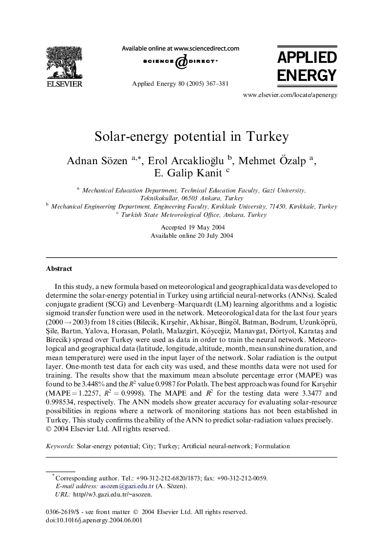 Solar-energy potential in Turkey