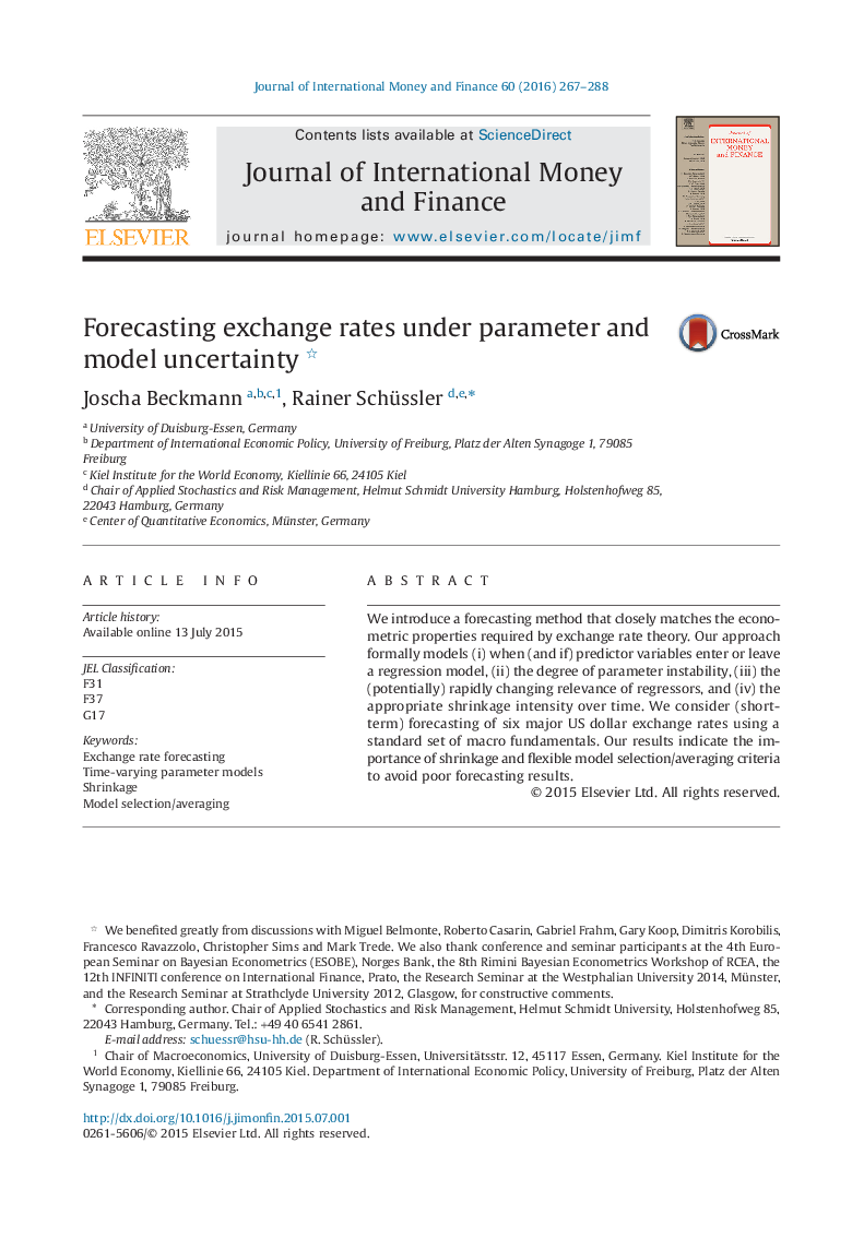 Forecasting exchange rates under parameter and model uncertainty