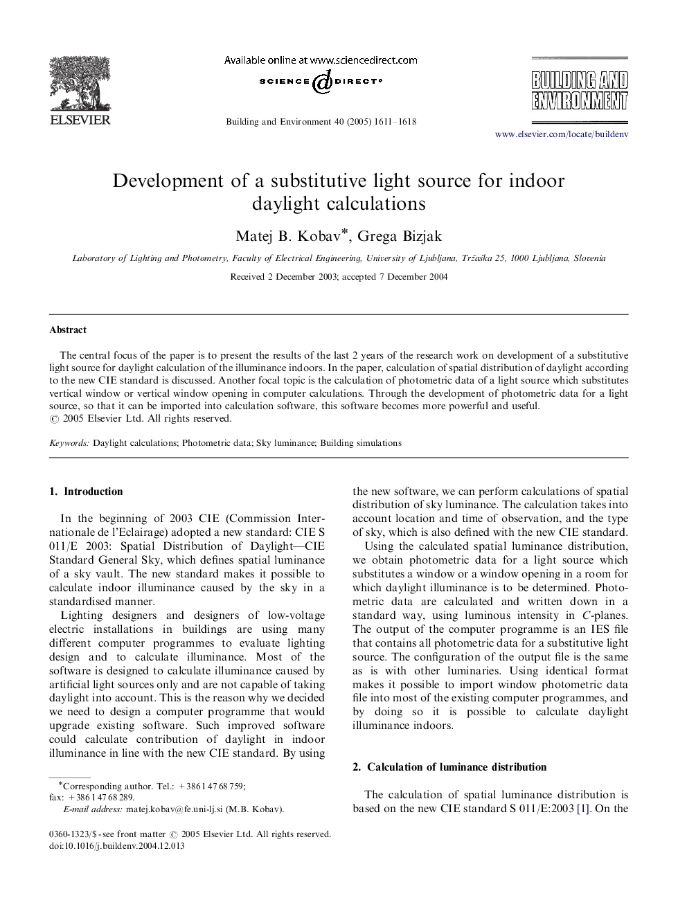 Development of a substitutive light source for indoor daylight calculations