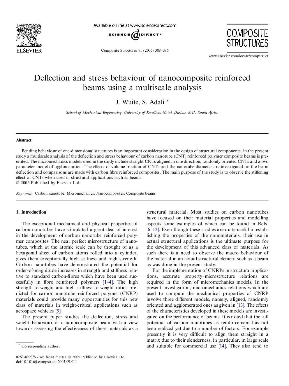 Deflection and stress behaviour of nanocomposite reinforced beams using a multiscale analysis