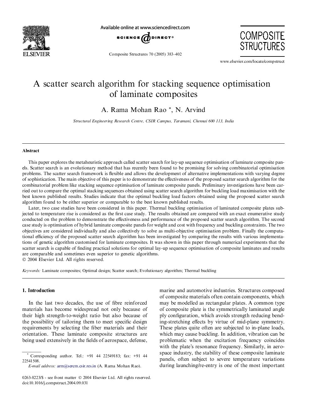 A scatter search algorithm for stacking sequence optimisation of laminate composites