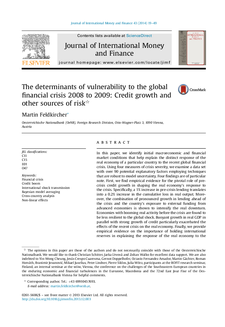 The determinants of vulnerability to the global financial crisis 2008 to 2009: Credit growth and other sources of risk 