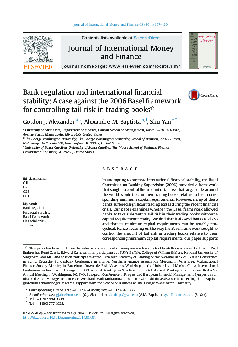 مقررات بانکی و ثبات مالی بین المللی: پرونده ای علیه چارچوب بازل 2006 برای کنترل خطر افت در کتاب های معاملاتی 