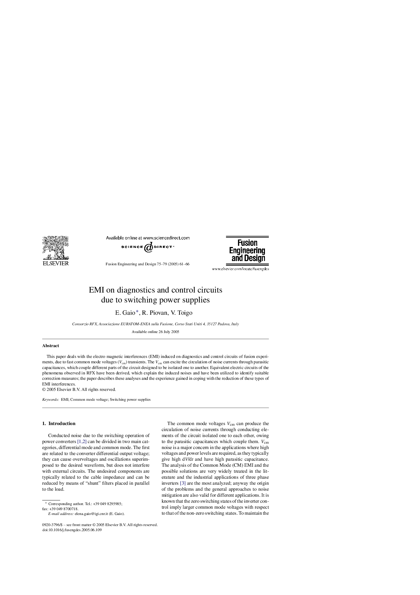 EMI on diagnostics and control circuits due to switching power supplies