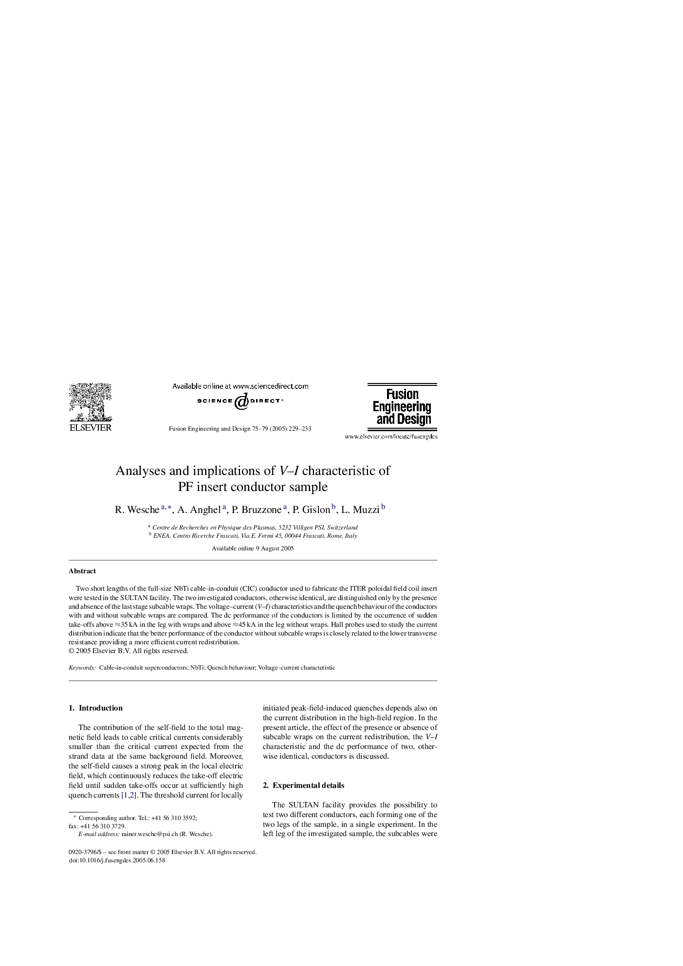 Analyses and implications of V-I characteristic of PF insert conductor sample