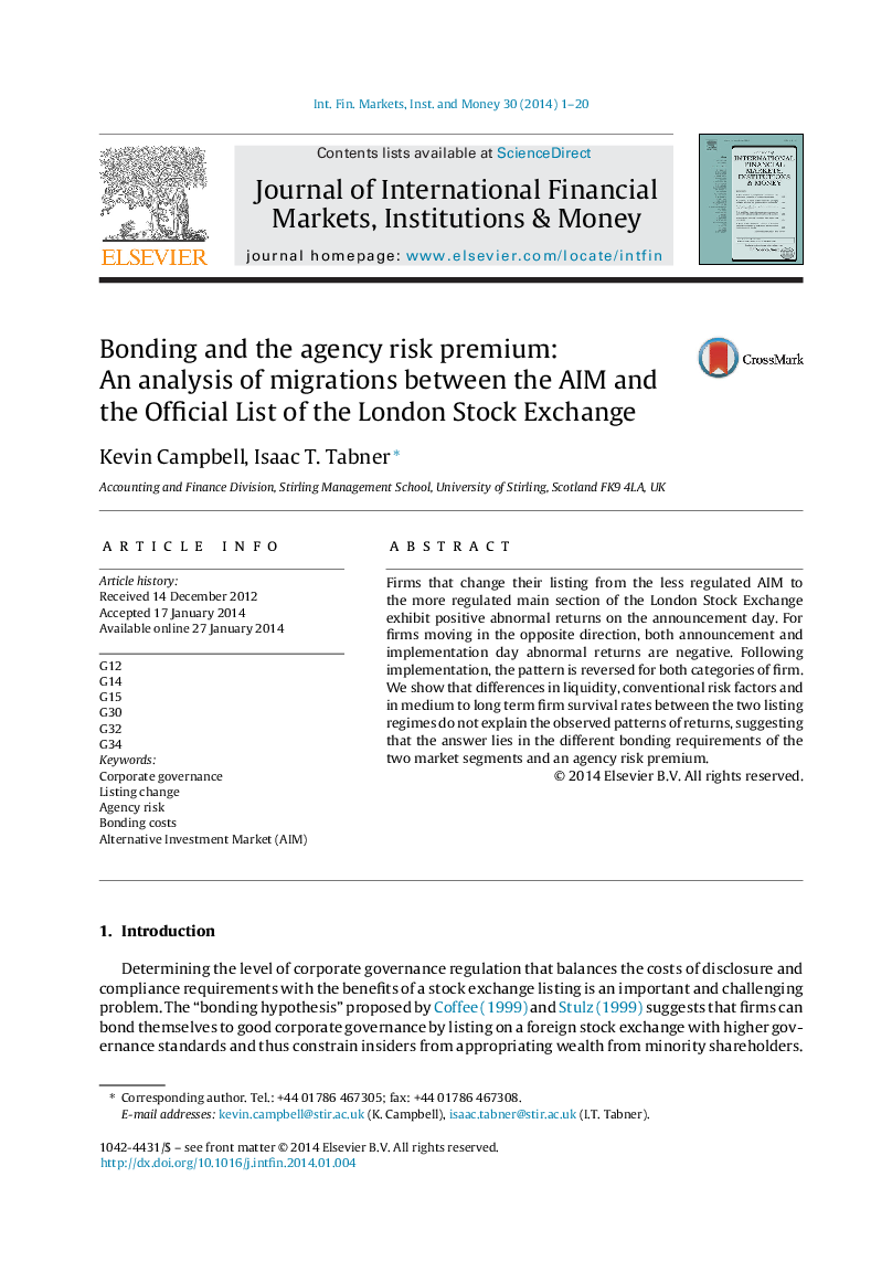 Bonding and the agency risk premium: An analysis of migrations between the AIM and the Official List of the London Stock Exchange