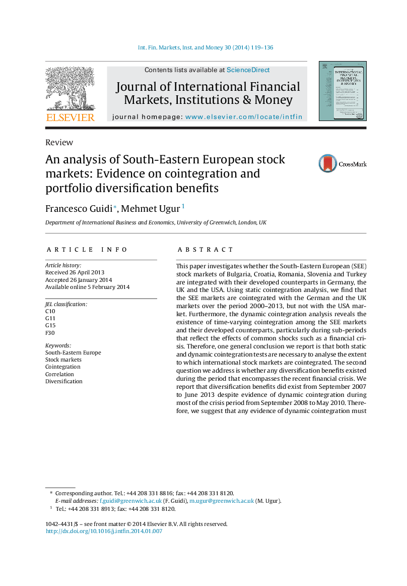 An analysis of South-Eastern European stock markets: Evidence on cointegration and portfolio diversification benefits