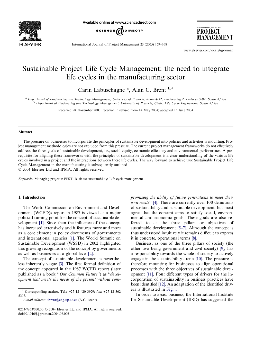 Sustainable Project Life Cycle Management: the need to integrate life cycles in the manufacturing sector