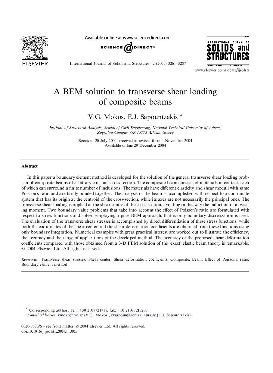 A BEM solution to transverse shear loading of composite beams