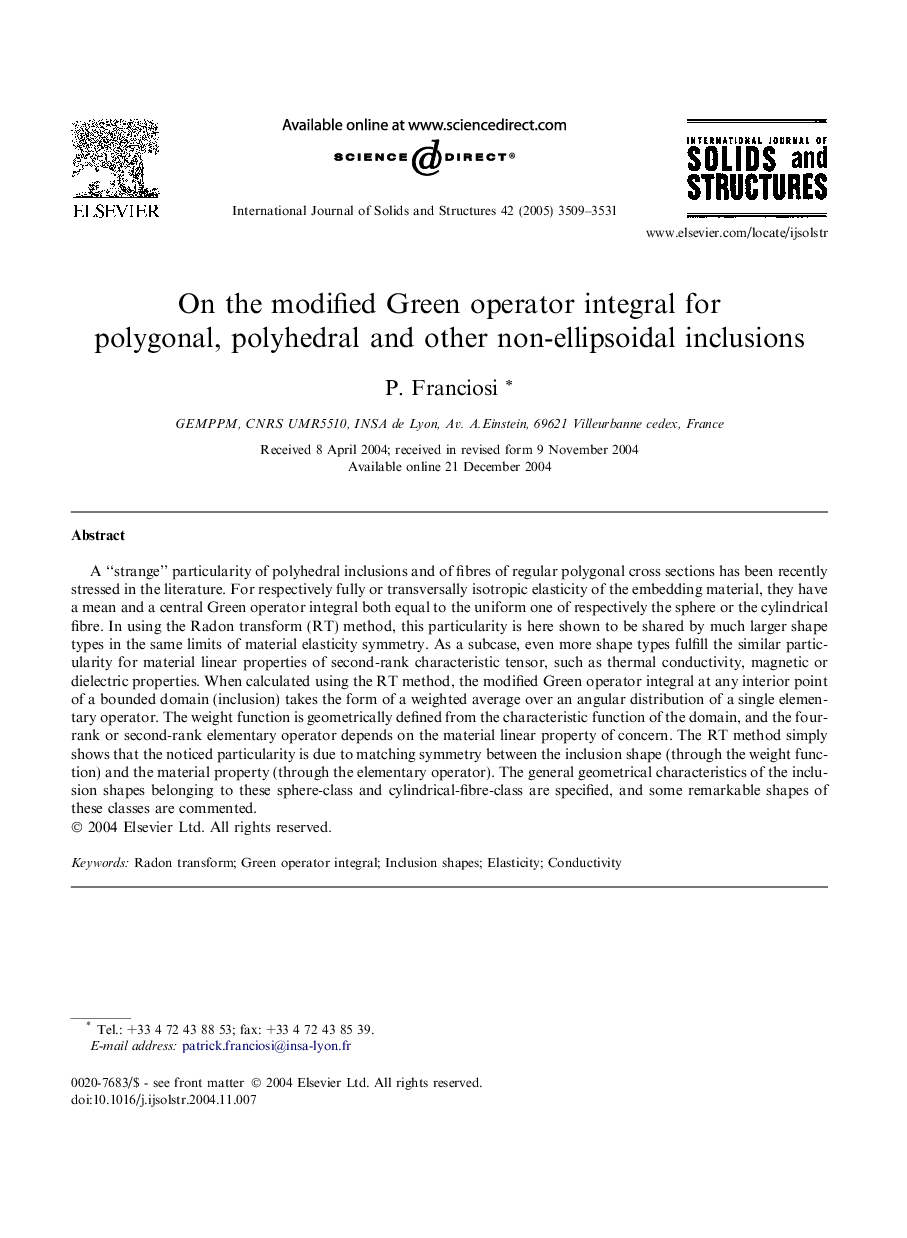 On the modified Green operator integral for polygonal, polyhedral and other non-ellipsoidal inclusions