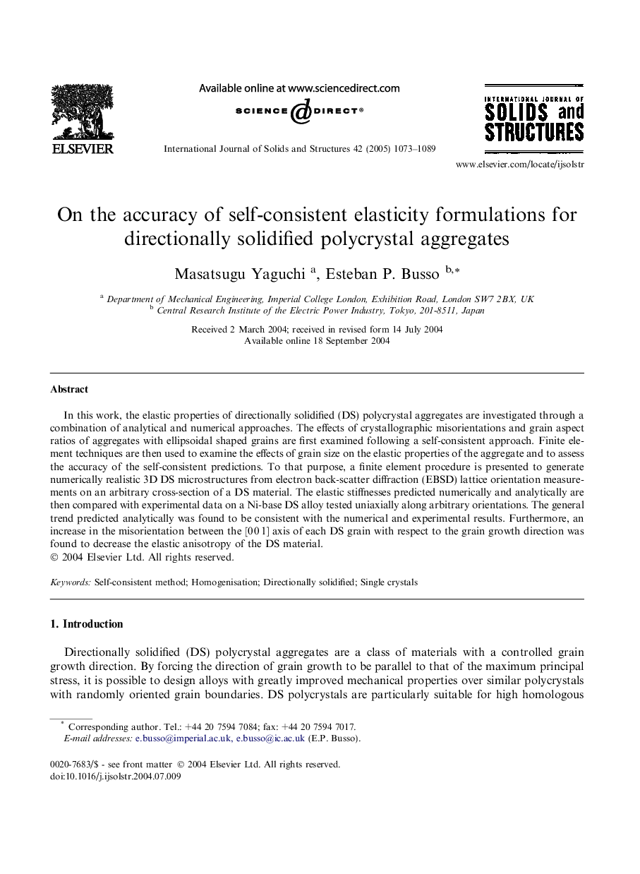 On the accuracy of self-consistent elasticity formulations for directionally solidified polycrystal aggregates