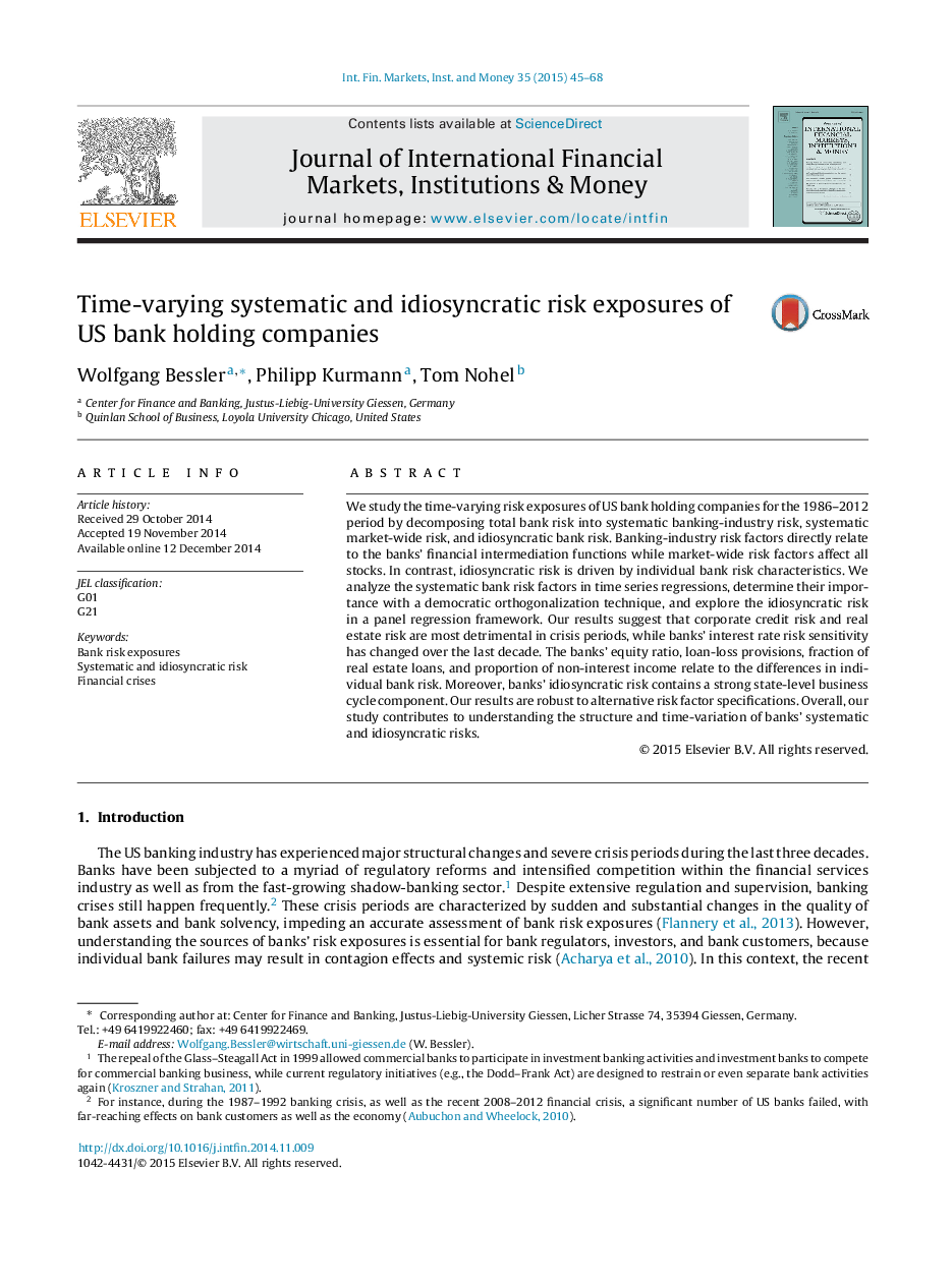 Time-varying systematic and idiosyncratic risk exposures of US bank holding companies