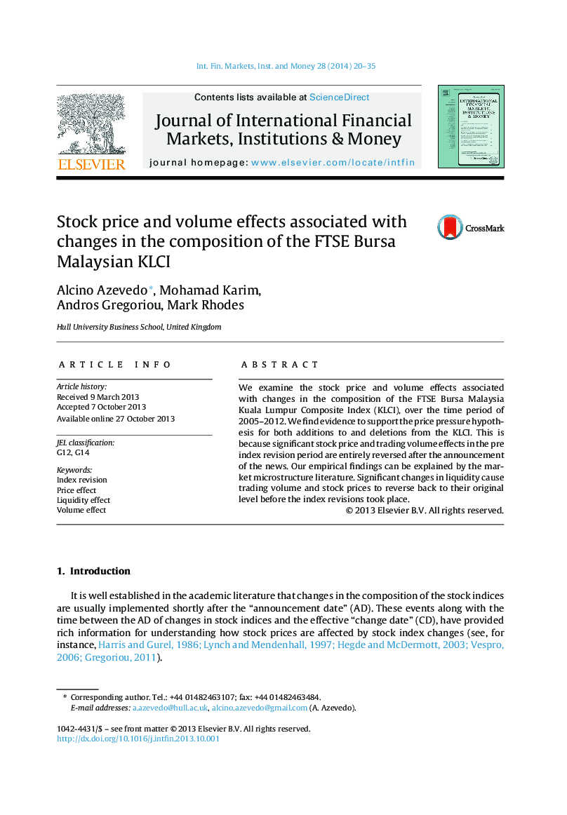 Stock price and volume effects associated with changes in the composition of the FTSE Bursa Malaysian KLCI