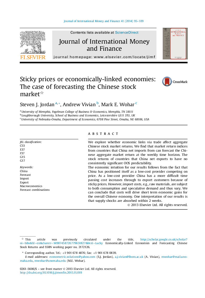 Sticky prices or economically-linked economies: The case of forecasting the Chinese stock market 