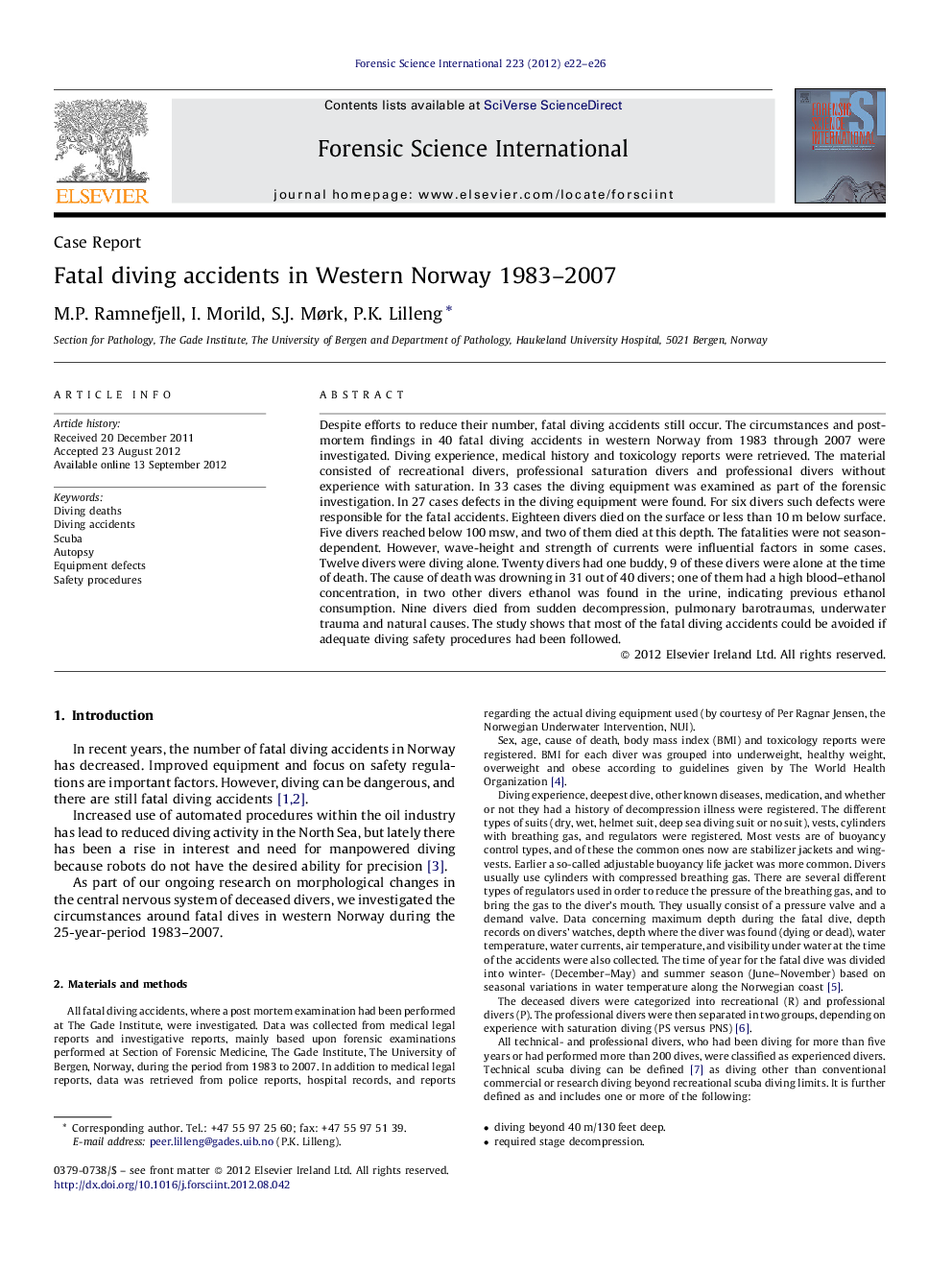 Fatal diving accidents in Western Norway 1983–2007