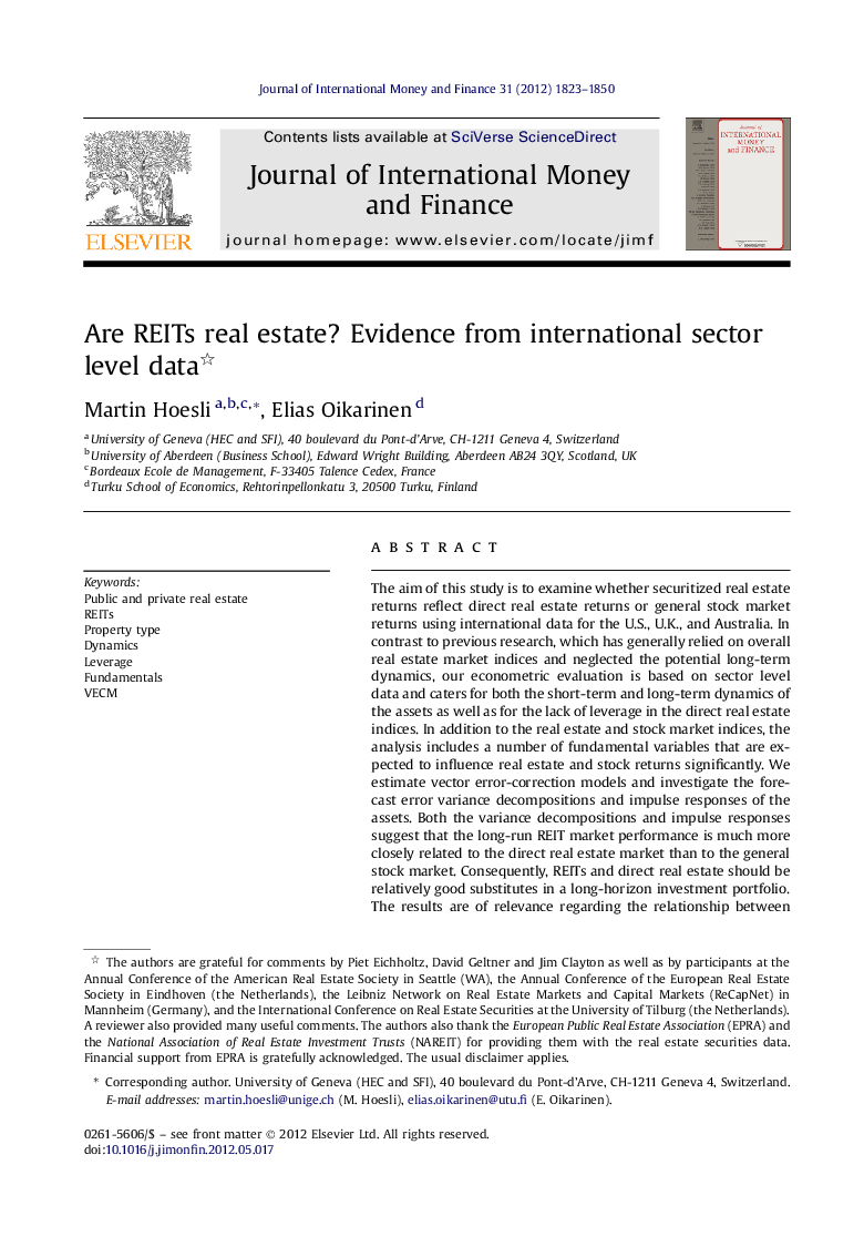 Are REITs real estate? Evidence from international sector level data 