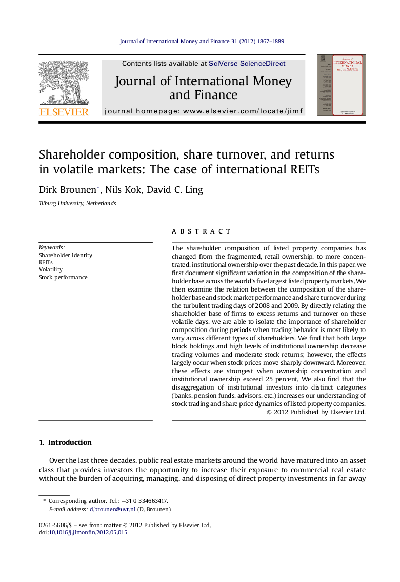 Shareholder composition, share turnover, and returns in volatile markets: The case of international REITs