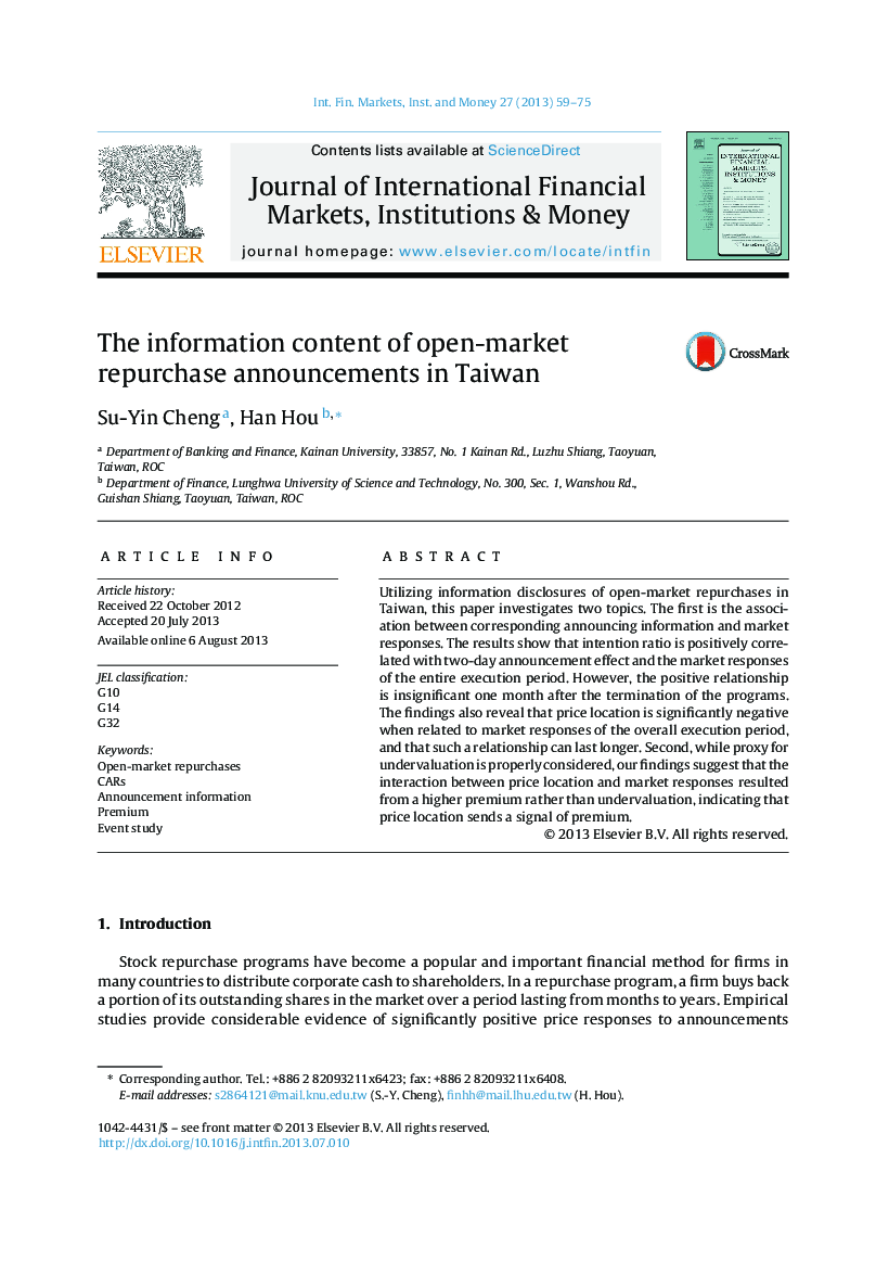 The information content of open-market repurchase announcements in Taiwan