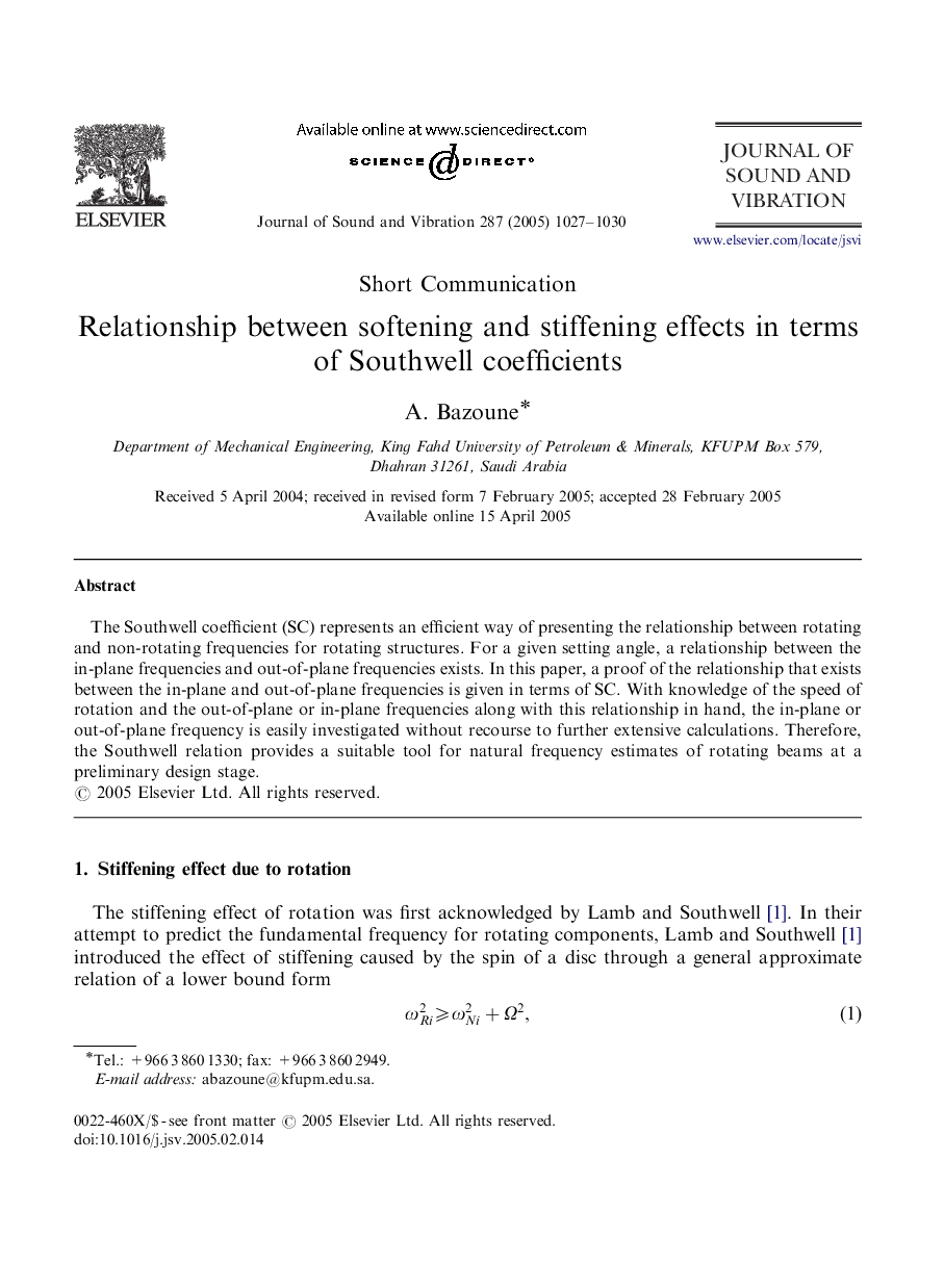 Relationship between softening and stiffening effects in terms of Southwell coefficients