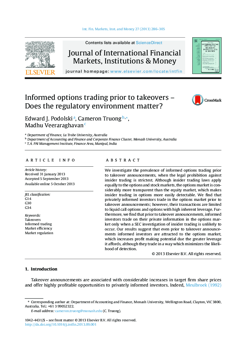 Informed options trading prior to takeovers – Does the regulatory environment matter?