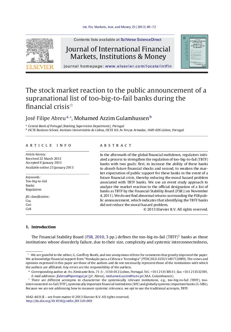 The stock market reaction to the public announcement of a supranational list of too-big-to-fail banks during the financial crisis 